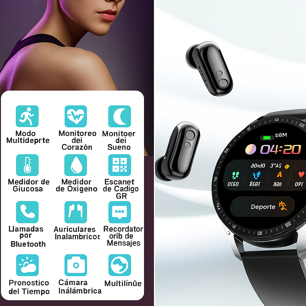 SmartwatchBuds - Reloj inteligente 2 en 1 con auriculares integrados ⌚