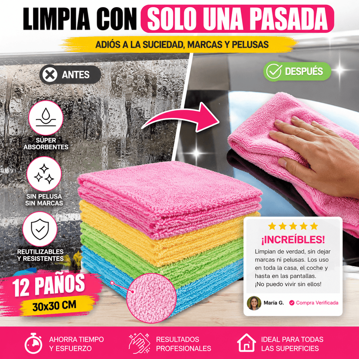 Set de 12 paños micro fibra