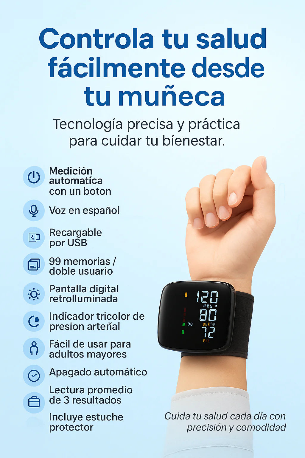 🩺 Tensiómetro de Muñeca con Voz en Español – Luchoro®