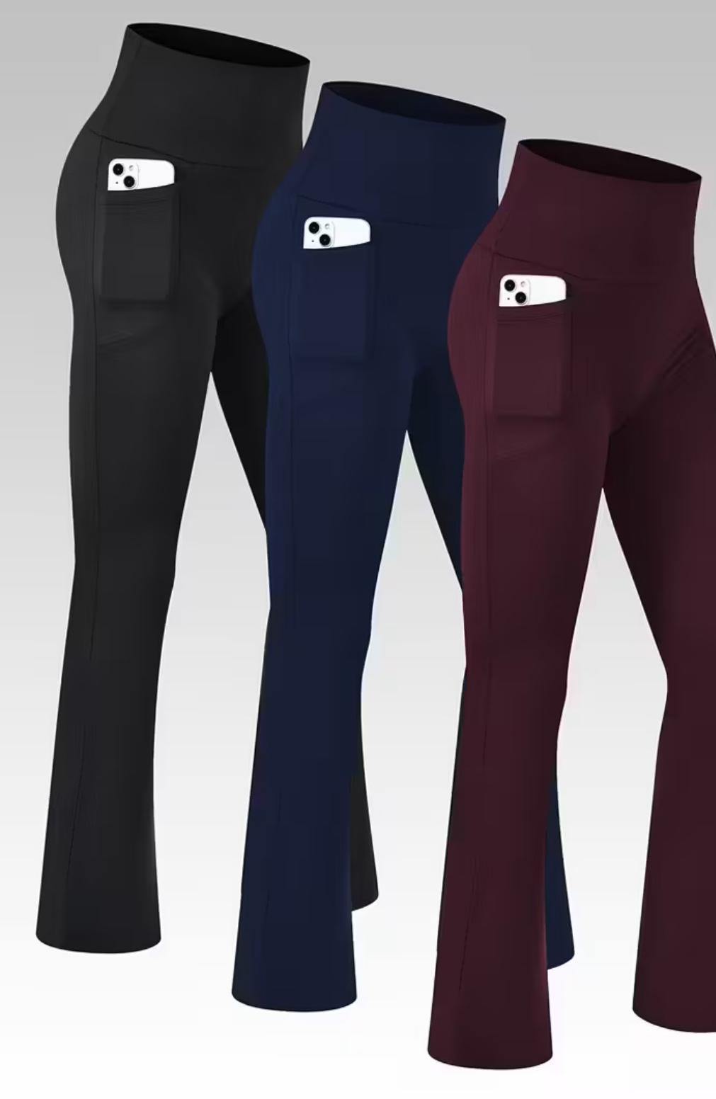 Leggins Bota Campana de Cintura Alta con Bolsillos – Control Abdominal, Efecto Moldeador y Tejido Elástico Transpirable 👑