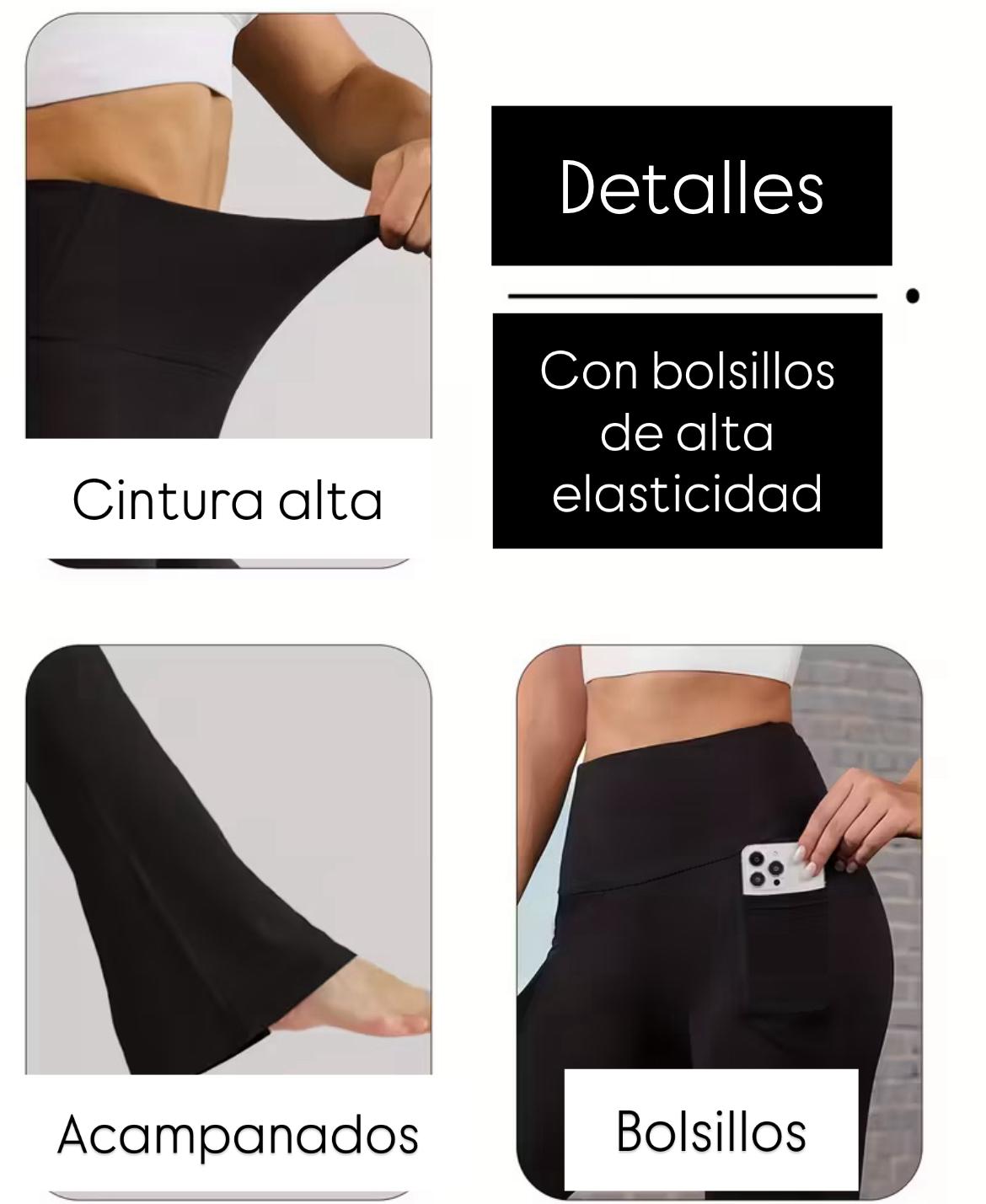 Leggins Bota Campana de Cintura Alta con Bolsillos – Control Abdominal, Efecto Moldeador y Tejido Elástico Transpirable 👑