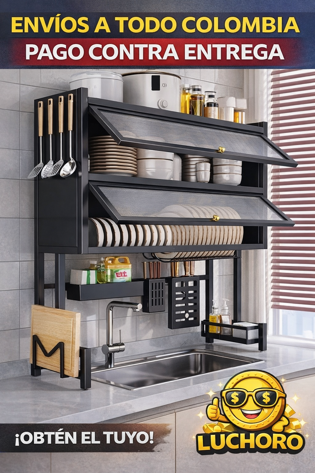 Escurridor De Loza De Dos Niveles 98CM ®- 👉 Desaparece el Desorden de tu Cocina en un Solo Movimiento