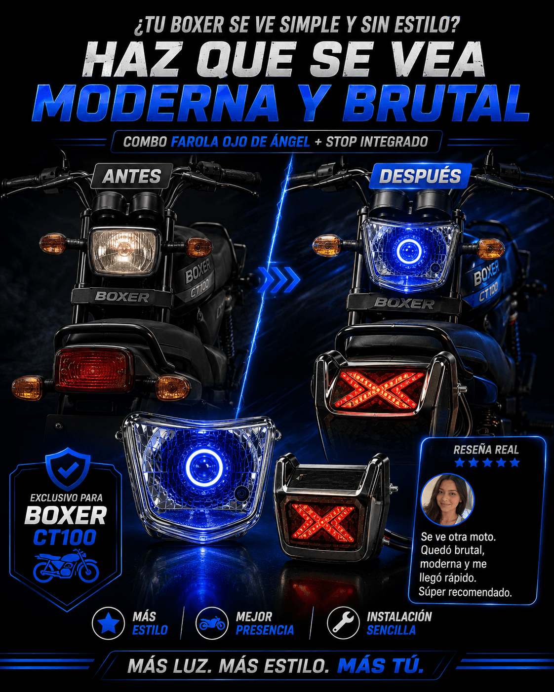 COMBO FAROLA BOXER + STOP X