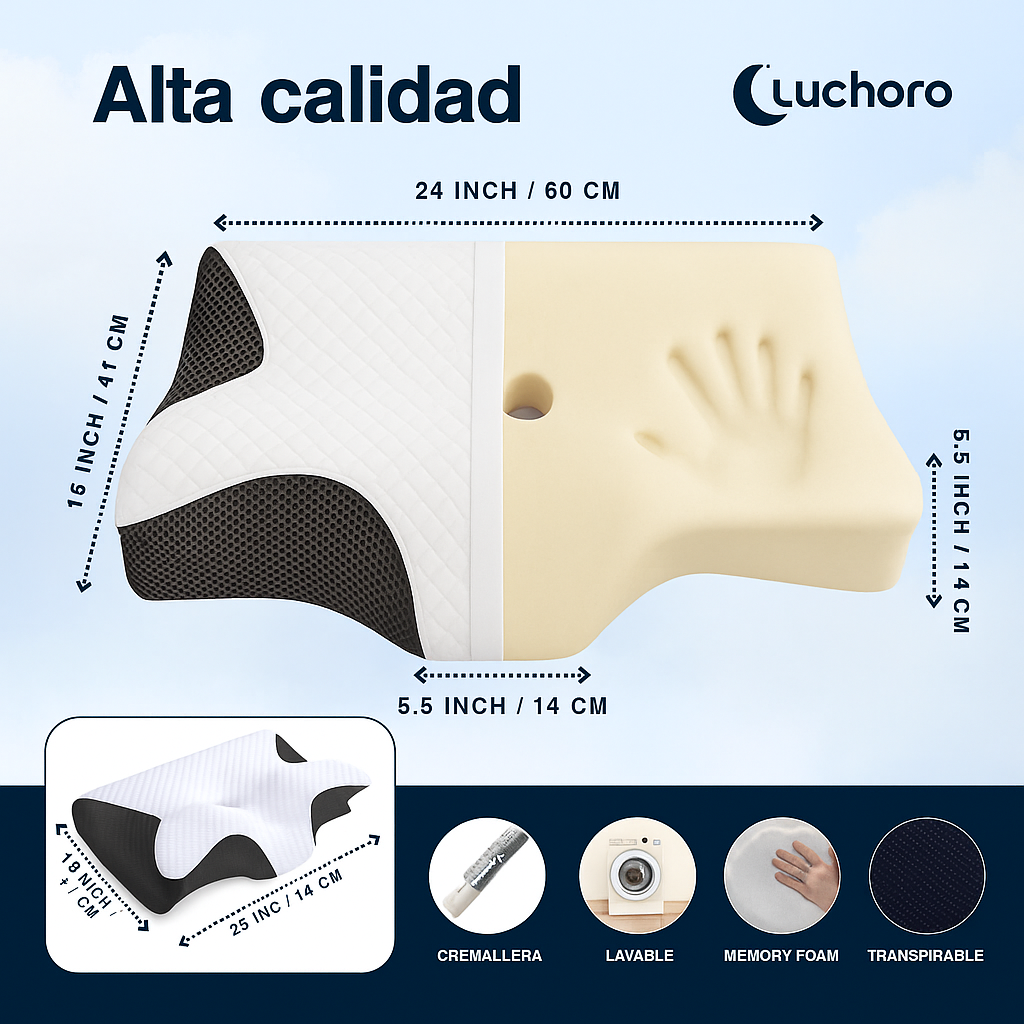 😴 Almohada Ergonómica Luchoro® – Duerme sin dolor, despierta con energía +🎁Manual del descanso perfecto