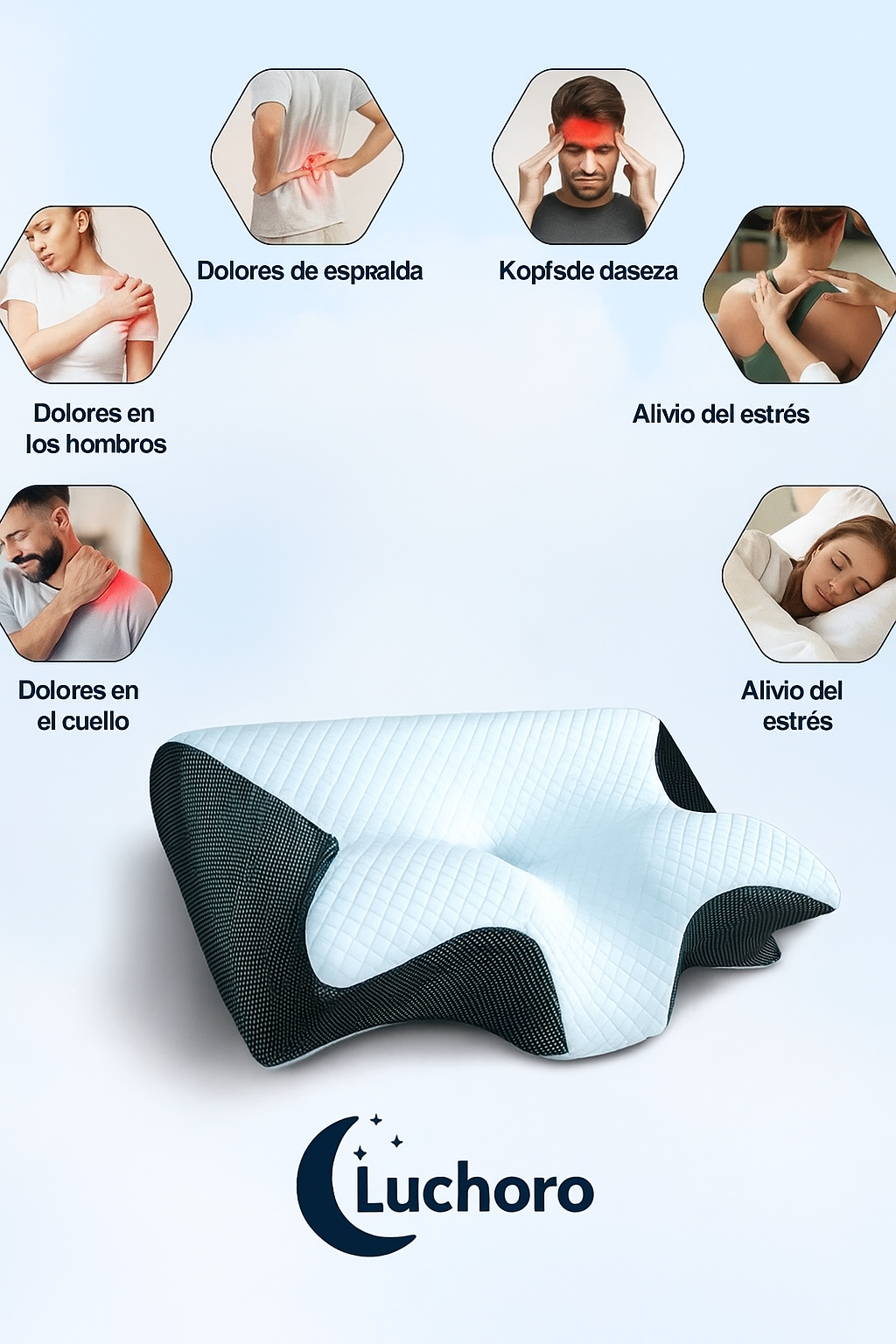 😴 Almohada Ergonómica Luchoro® – Duerme sin dolor, despierta con energía +🎁Manual del descanso perfecto